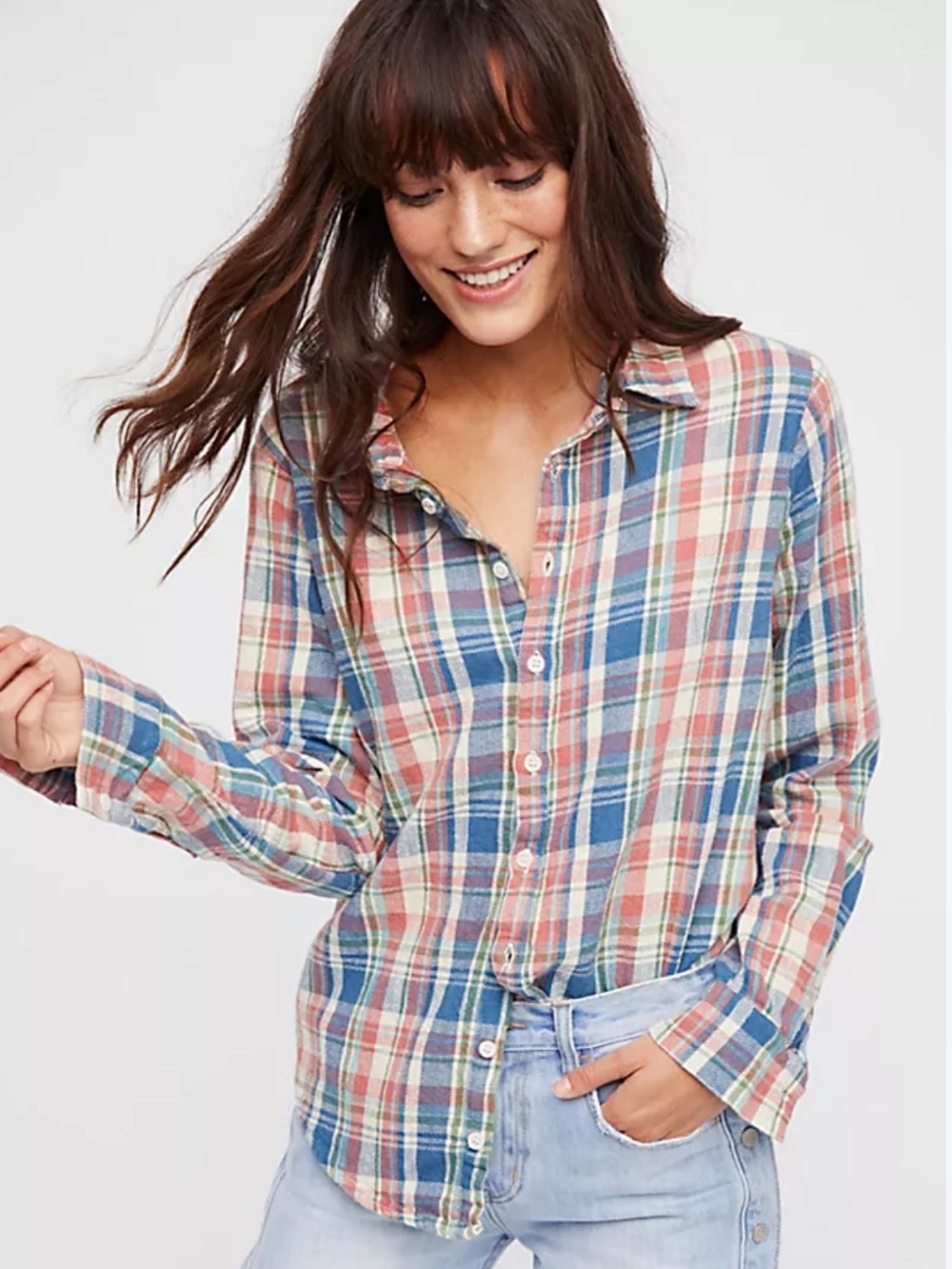 CP Shades x Free People Plaid Flannel Shirt 90s Grunge Cabincore Granola Size S